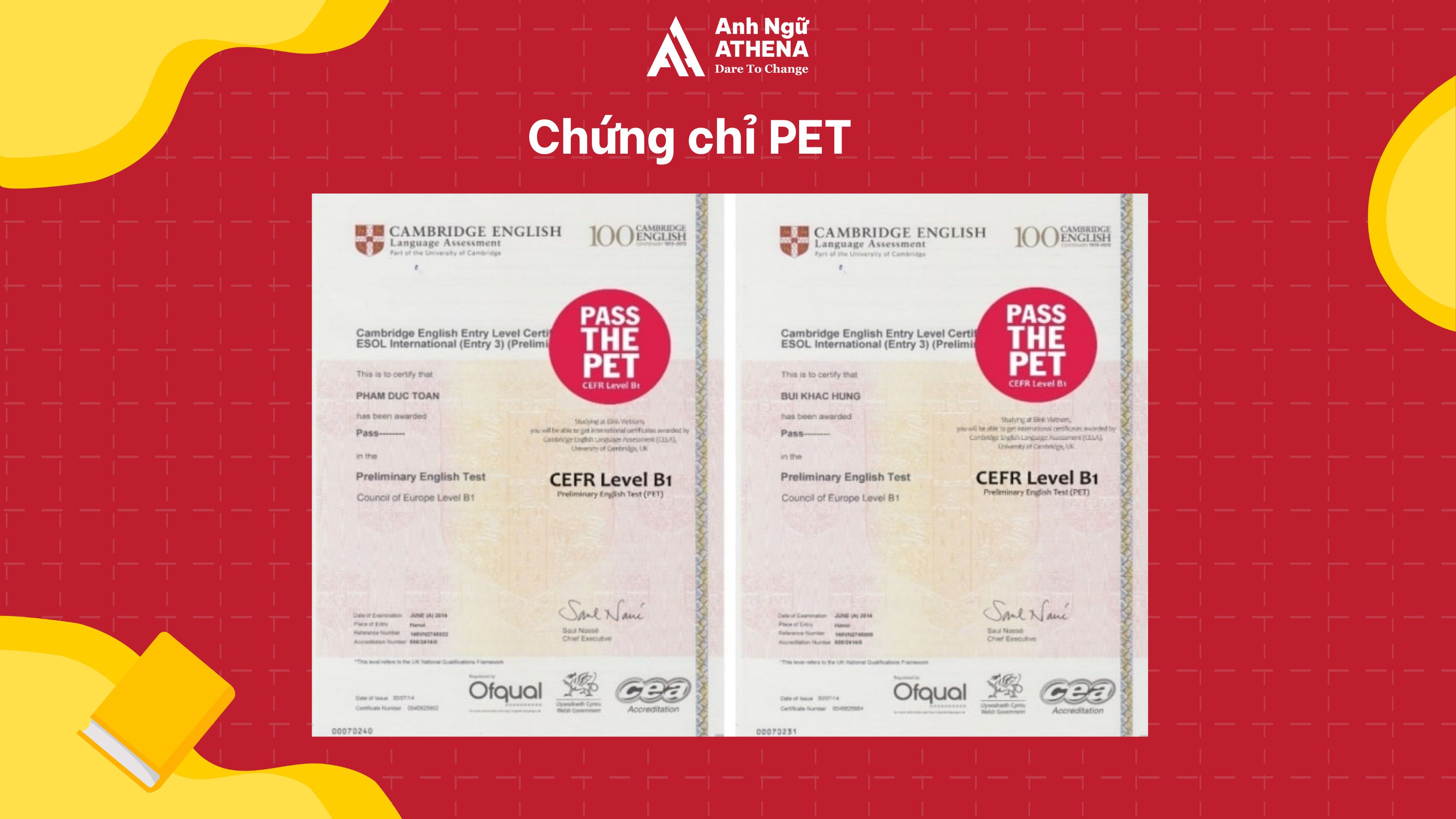 Chứng chỉ PET do trường Cambridge cấp