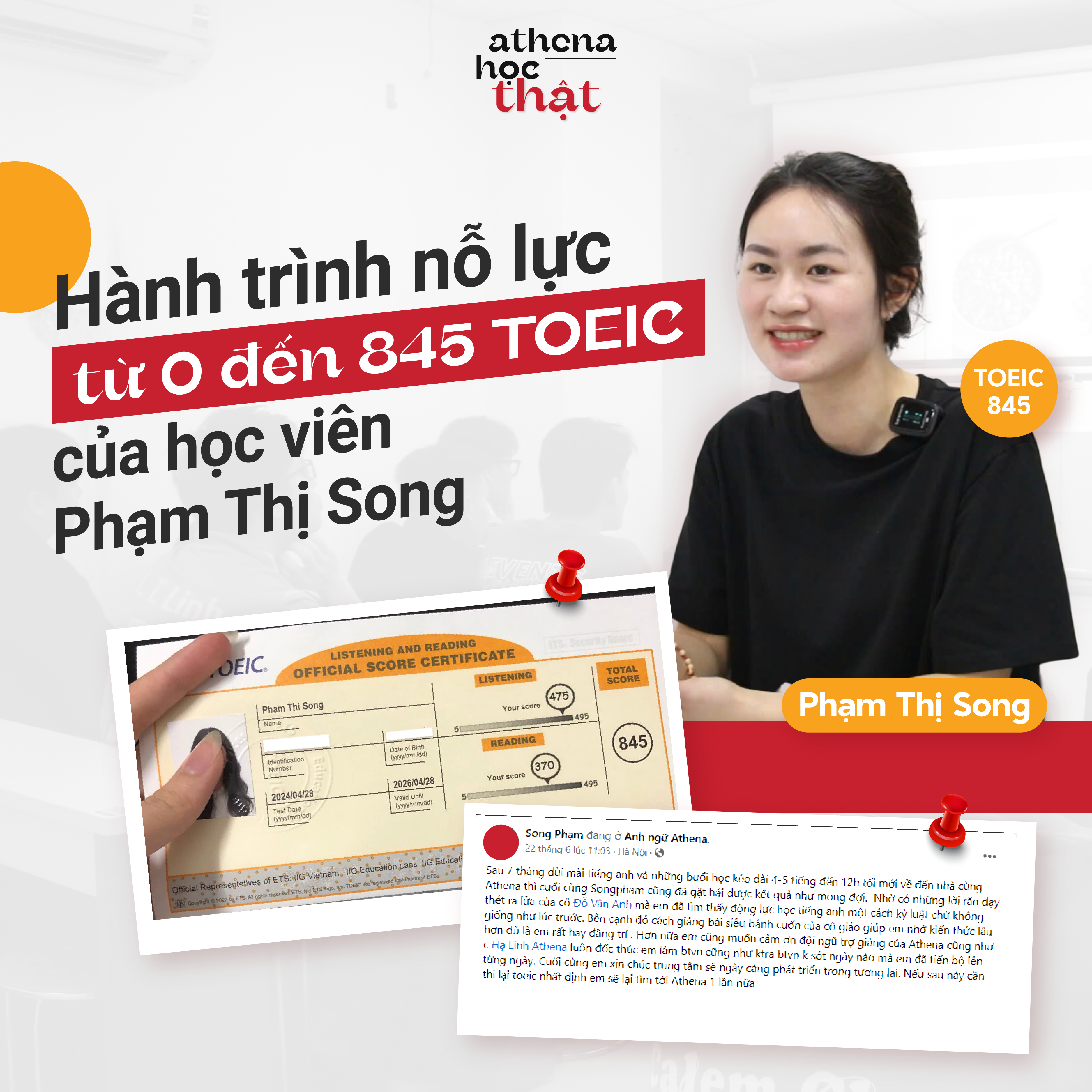 Hành trình nỗ lực từ 0 đến 845 TOEIC của học viên Phạm Thị Song